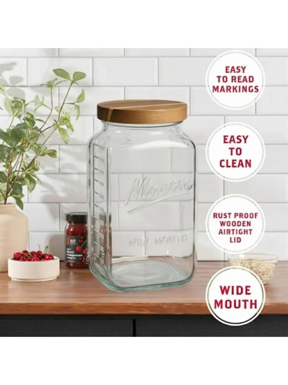 2 Gallon Glass Mason Jar with Airtight Lid – Wide Mouth Storage for Pantry